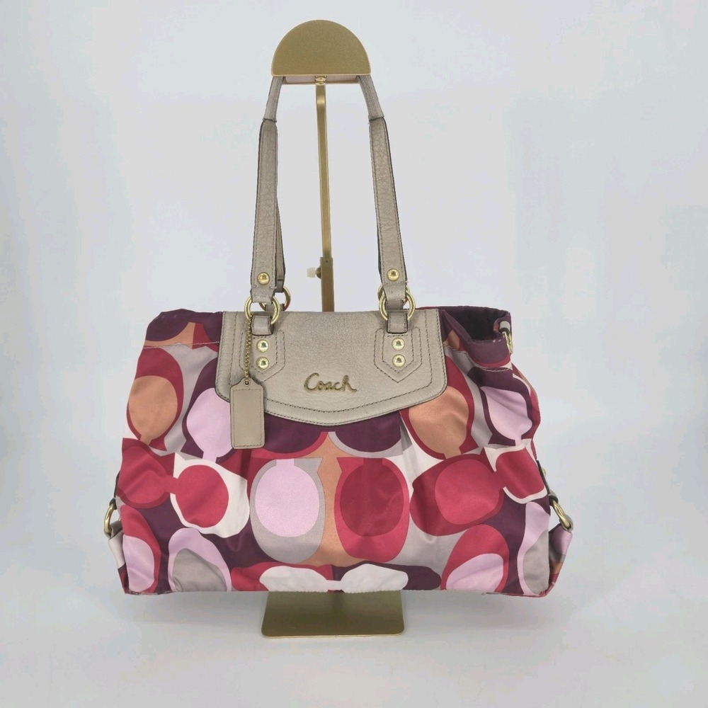 Coach Ashley Scarf Print Satchel Pink Red White Leather Bag F20121 Monogram Y2K